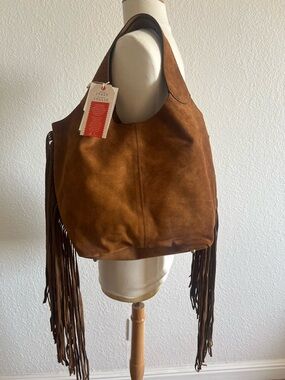 DIVINA FIRENZE Italian Leather Suede Fringe Hobo Shoulder Bag Purse BNWT